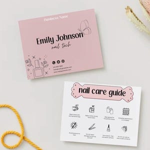 **Modern Weiss & Rosa Illustrative Nagelpflege Karte |.** Digitaler Download für Small Business Marketing