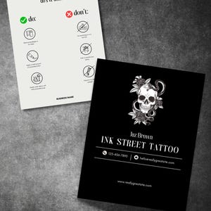 Tattoo Aftercare Instructions Template: Editable Canva Card (Digital Download 5.5x4.25in Card Size)