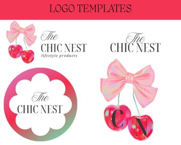 Pink & Red Feminine Cherries and Bows Logo Template | Preppy Chic Logo Design | Editable Logo Design