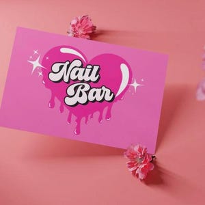 Y2K Pink & White Nail Salon Visitenkarte Vorlage - Bearbeitbarer, druckbarer Canva digitaler Download