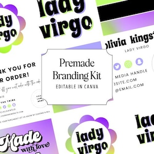 Bewerkbare canvas-brandingkit | Logo, visitekaartjes en bedanksjablonen | Pakket retro vrouwelijke merkidentiteit