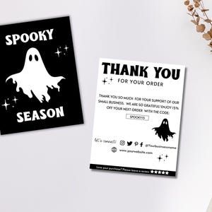 Modello modificabile di "fantasma spettrale" per Canva per un biglietto di ringraziamento / biglietto di ringraziamento aziendale di Halloween / pacco postale scaricabile digitalmente