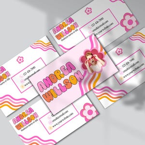 de Carte de visite rétro ludique modifiable | Téléchargement numérique instantané | Cartes de visite en toile