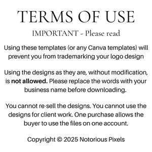 May include: White background with black text detailing terms of use for design templates. Text includes "TERMS OF USE", "IMPORTANT - Please read", and copyright information for Notorious Pixels.