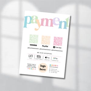 Pastel regenboog scan-to-pay-bedrijfsbord | Bewerkbare zakelijke sjablonen | Canvassjabloon | QR-betalingssjabloon | Zakelijke betalingssjabloon