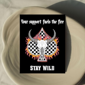 Personalisierte Danke-Vorlage: Kariertes Goth Schädel-/Flammen-Design - Tattoo Shop Kundenkarte - Punk Stil Danke-Karte - Stevie