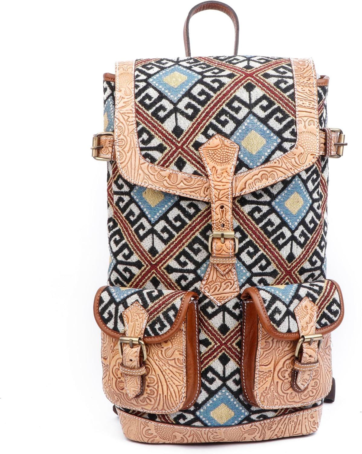 Handmade Western Leather Backpack: Tooled Rucksack Travel  display picture 3