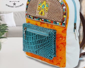 Handmade Tooled Leather Backpack: Western Cowgirl Style