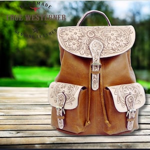 Floral Tooled Leather Backpack: Western Cowgirl Style