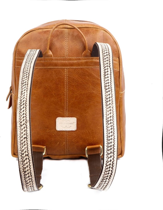 9471 True Westner Western Leather Backpack – Tooled Cowhide Canvas Travel Western Leather Backpack with Tooled Leather & Cowhide  main image 4
