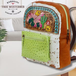 Handmade Leather Backpack: Western Floral Tooled Rucksack