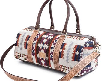 Handmade Leather Duffle Bag: Western Travel Weekender, Hand-Tooled Details
