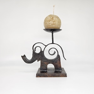 Elephant Candlestick Holder, 8 Inch Hand Welded Steel Elephant Pillar Candle Holder, Animal Room Décor