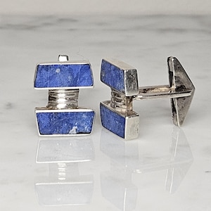 Denim Lapis Silver Cuff Links, Something Blue Vintage Wedding Accessories