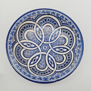 Vintage Moroccan Blue and White Ceramic Bowl, Hand Painted Fez Pottery, Fassiware Bowl