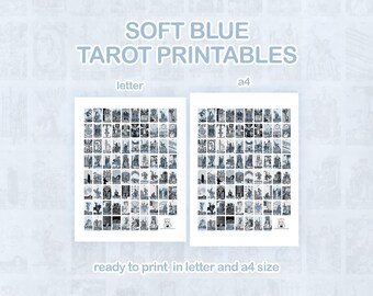 READY TO PRINT Desaturated Soft Blue Tarot Printable Files | Mini 78 Tarot Cards (Major and Minor Arcana) | Tarot Journaling