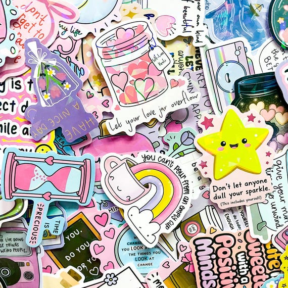 50PCS Sweet Girly Stickers, Vibrant Pink Cartoon Stickers, Cute Quote Stickers, Motivational Heart Stickers for Notebooks, Journals, Kindle