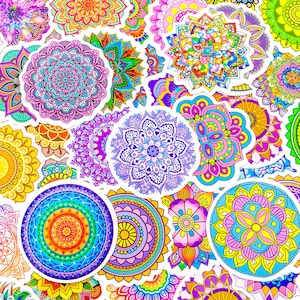 50PCS Mandala Art Stickers, Intricate Floral Pattern Stickers, Colorful Boho Stickers, Geometric Stickers for Laptop, Journal, Water Bottle