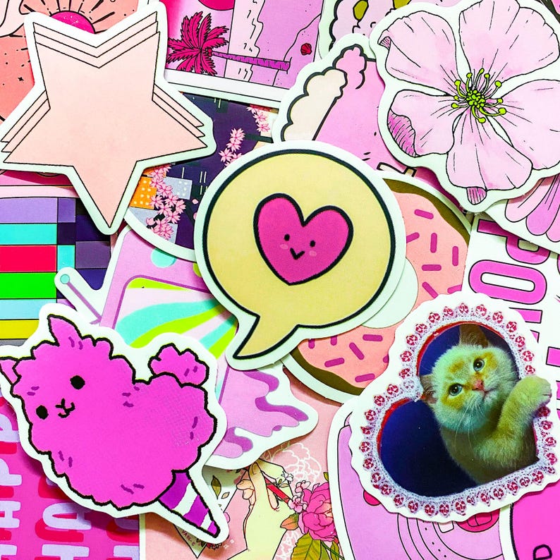 50 Pink Trendy Stickers, Aesthetic Girly Laptop Stickers, Cute ...