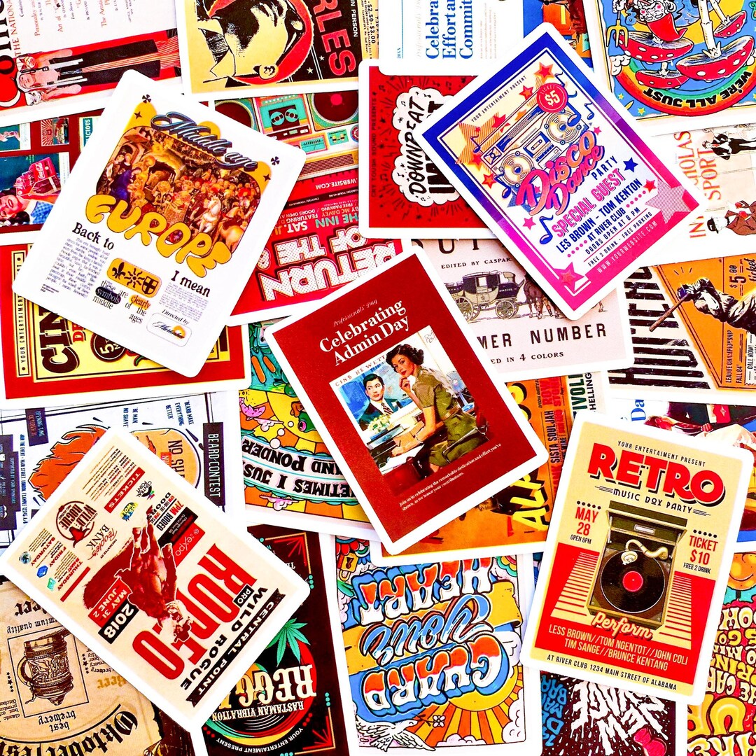 50PCS Retro Poster Stickers, Vintage Magazine Cover Stickers, Bold ...
