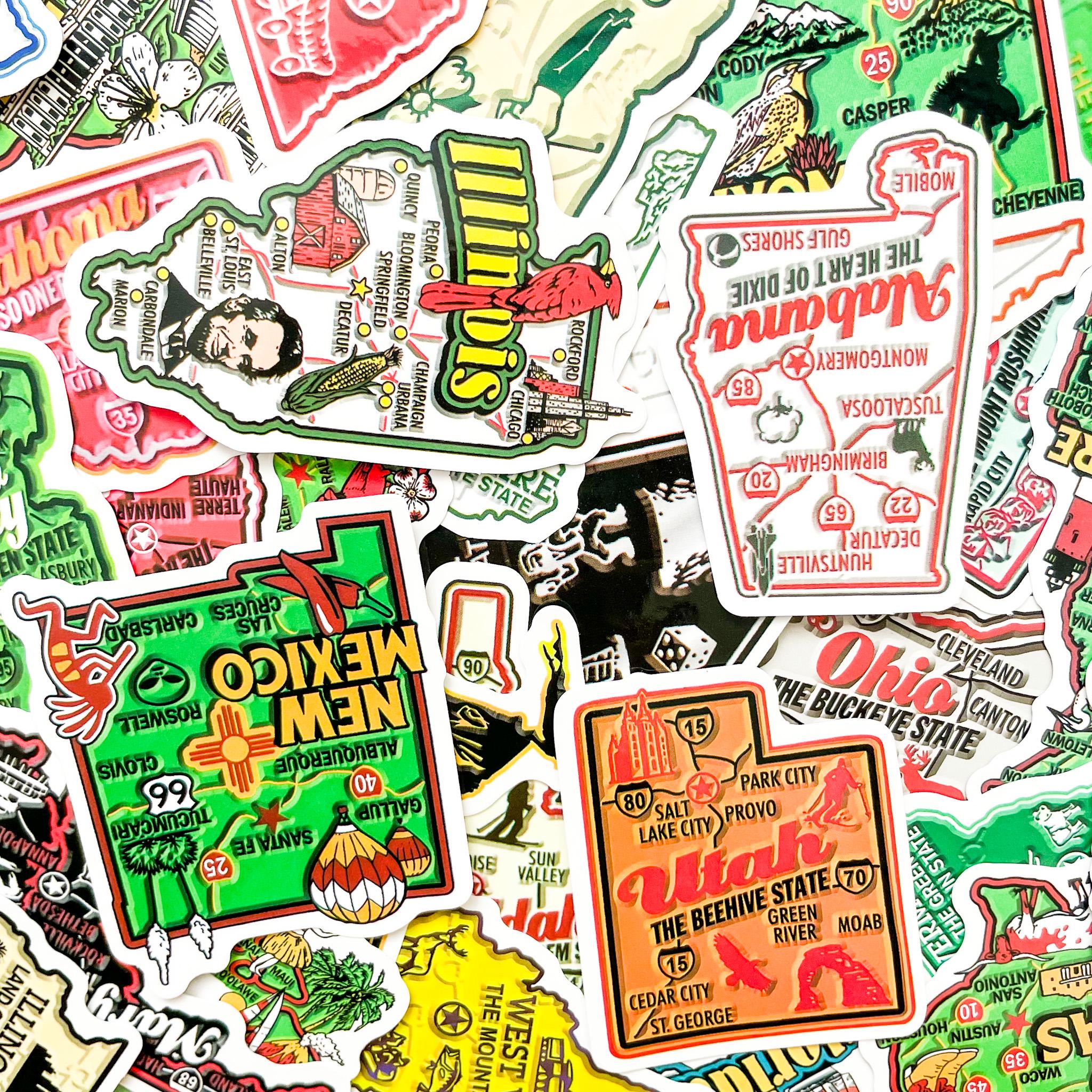 Map Sticker Design 50PCS Colorful Local State Map Stickers, Regional Icon Stickers ...