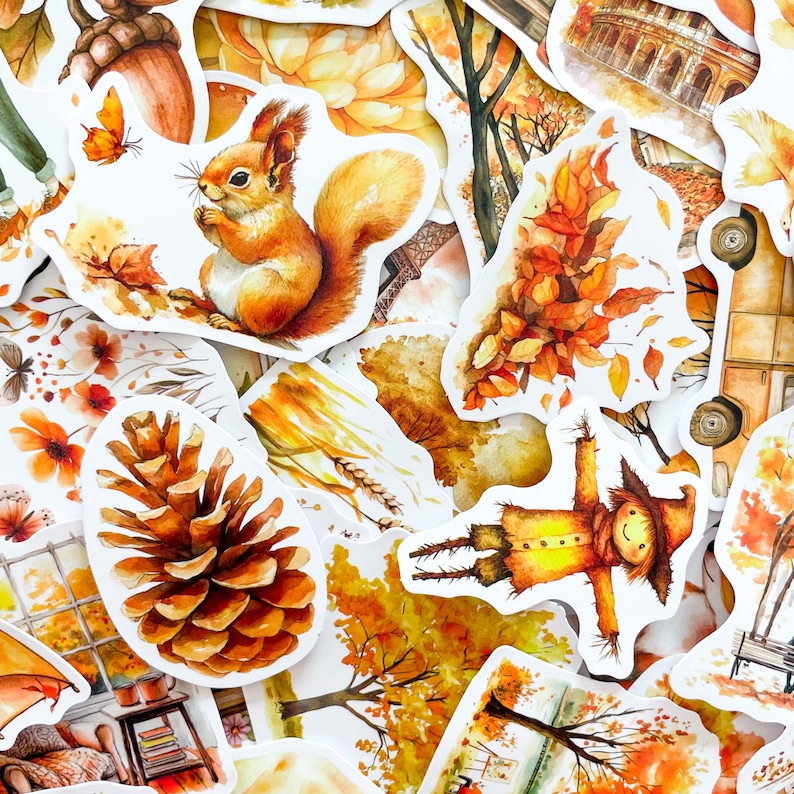 50PCS Cozy Fall Harvest Stickers, Playful Autumn Woodland Stickers ...