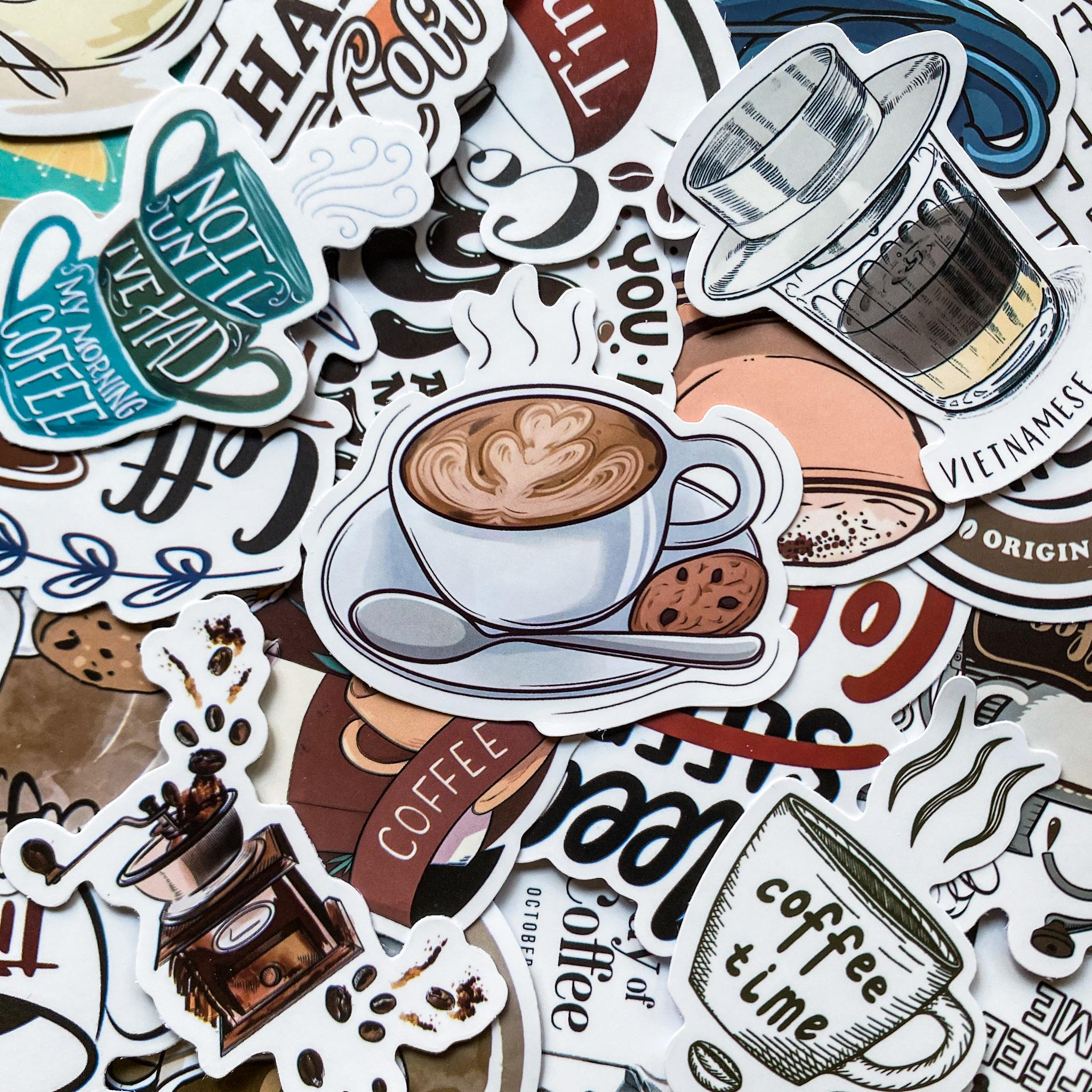 50 Coffee-themed Stickers, Retro Vinyl Stickers, Cute Waterproof ...