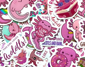 100 Random Kawaii Axolotl Stickers, Cute Pink Salamander Stickers for Kids, Teens, Axolotl Lover, Waterproof Stickers for Scrapbook, Journal