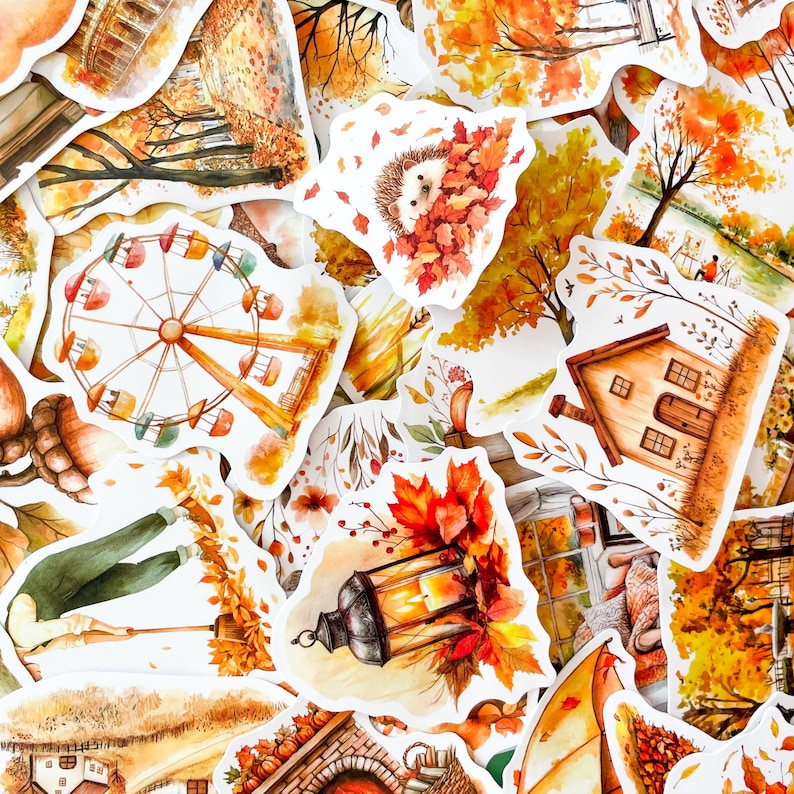 50PCS Cozy Fall Harvest Stickers, Playful Autumn Woodland Stickers ...