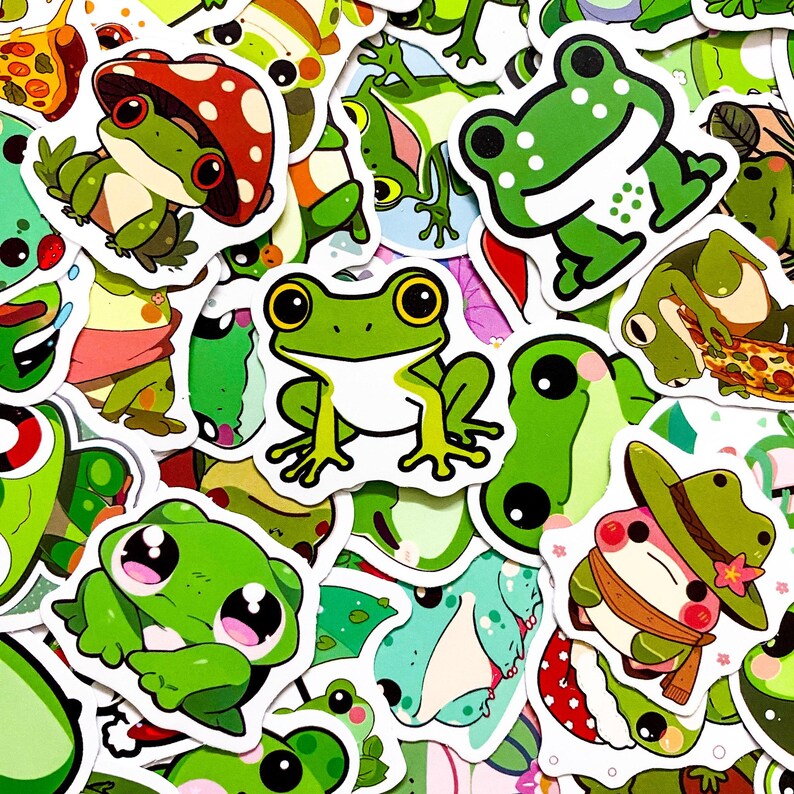 50pcs Cartoon Frog Stickers, Kawaii Waterproof Stickers, Animal Vinyl ...