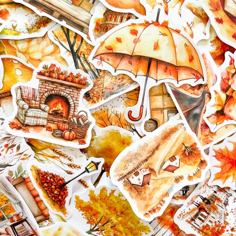 50PCS Cozy Fall Harvest Stickers, Playful Autumn Woodland Stickers ...