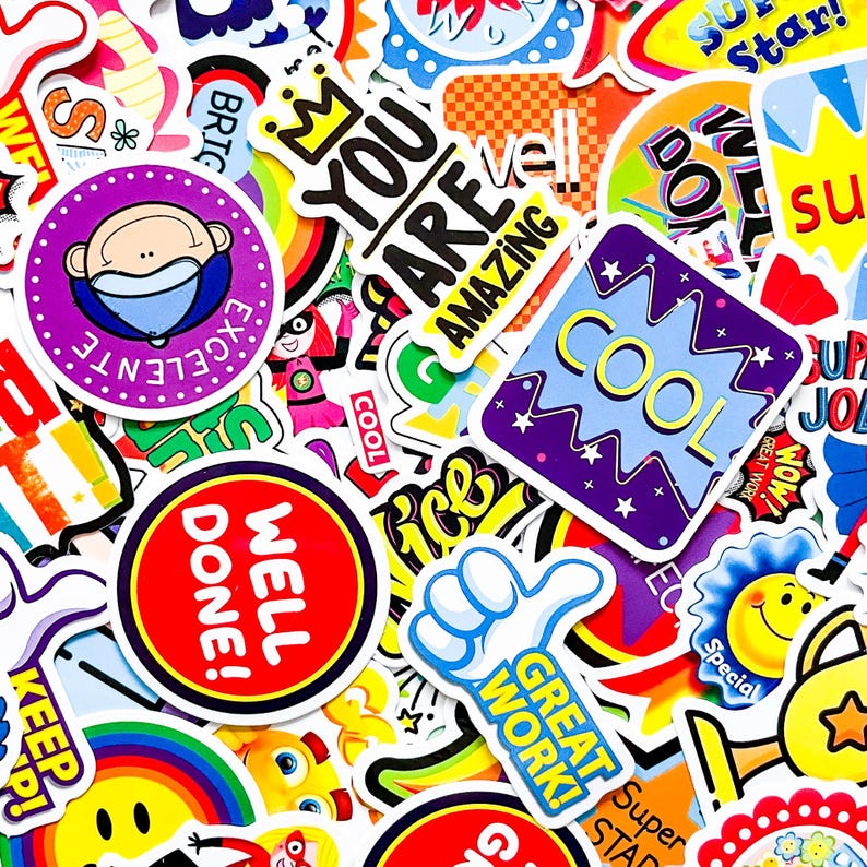 50PCS Classroom Reward Sticker Pack, Colorful Cartoon Stickers, Bold ...