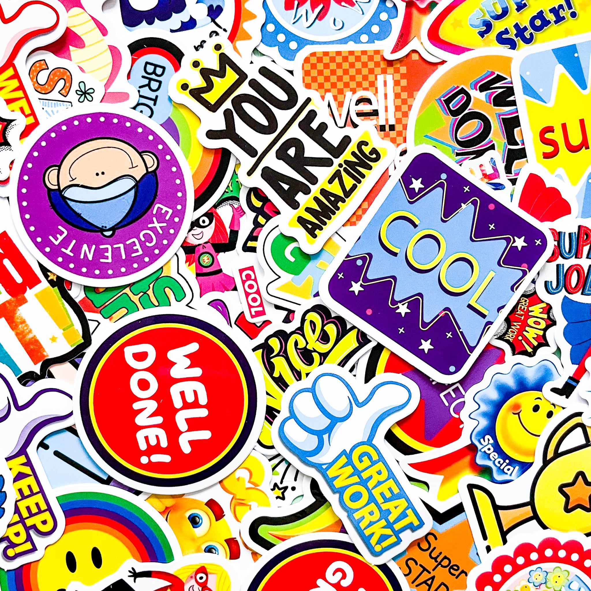 Engurage Sticker 50PCS Classroom Reward Sticker Pack, Colorful Cartoon Stickers, Bold ...