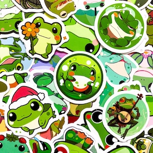 100pcs Cartoon Frog Stickers, Kawaii Waterproof Stickers, Animal Vinyl Stickers, Cute Green Stickers, Decorative Nature Stickers for Kids