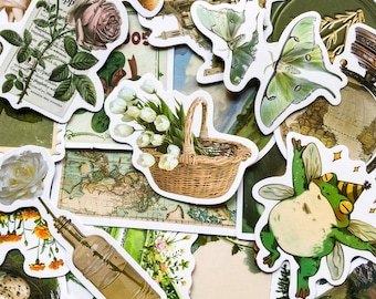 50pcs Aesthetic Cottagecore Stickers, Green Nature Stickers, Romantic Vintage Stickers, Die Cut Stickers, Stickers for Kindle laptop