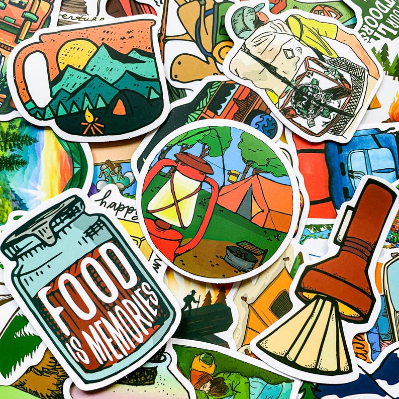 50 Random Camping Stickers, Outdoor Adventure Stickers, Hiking Stickers ...