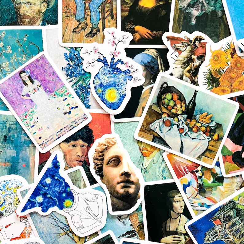 Visual Arts Stickers 50PCS Iconic Art & Sculpture Stickers Pack, Unique Artwork Stickers ...