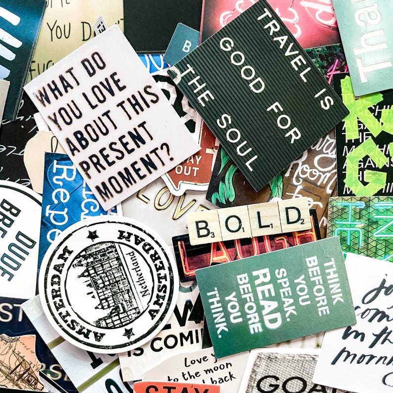 Sticker That Says Example 50PCS Motivational Quote Stickers, Bold Text Stickers, Retro Collage ...