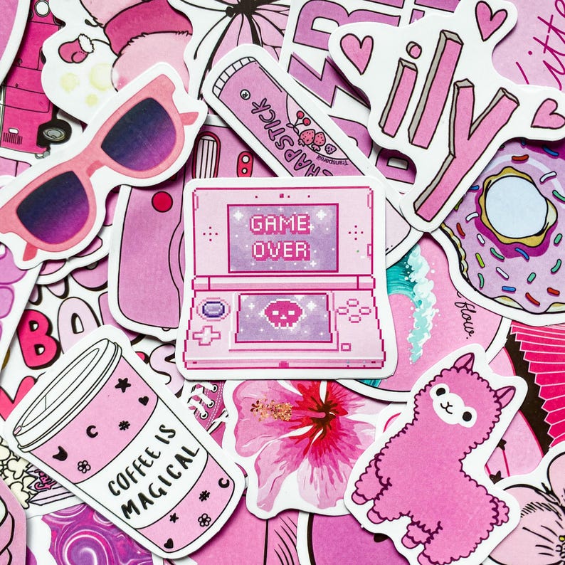 100 Pink Aesthetic Stickers, Cute Kawaii Stickers, Waterproof Vinyl ...