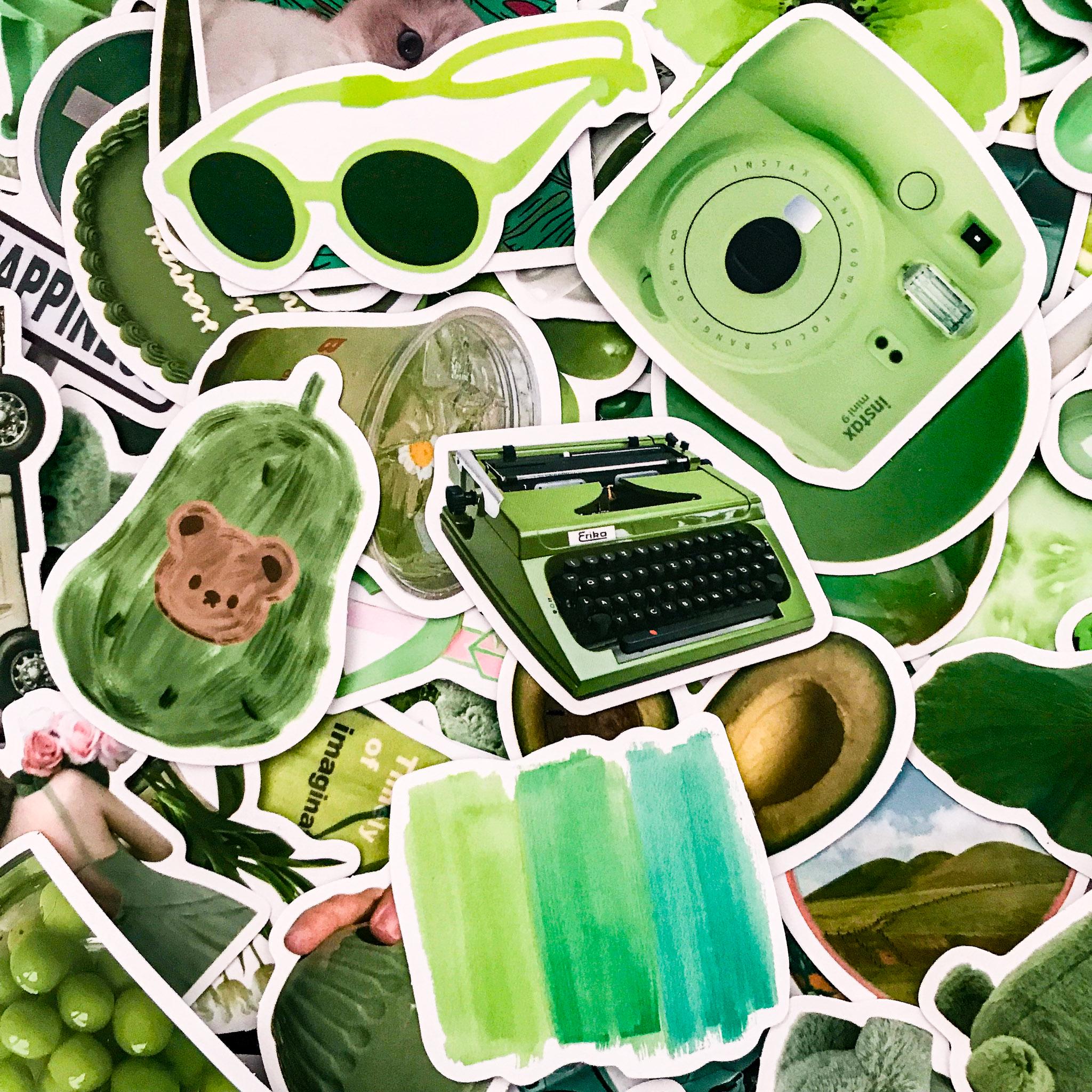 50 Random Green Color Stickers Pack, Retro Green Aesthetic Stickers ...