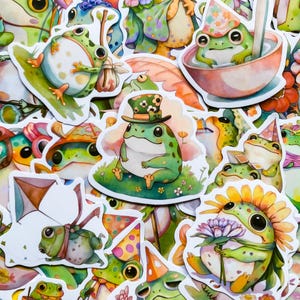 100 autocollants grenouille, autocollants imperméables kawaii mignons, autocollants fantaisie inspirés de la nature, autocollants de journalisme, autocollants découpés de conte de fées