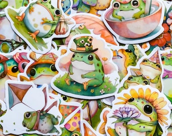 50 Frog Stickers, Cute Kawaii Waterproof Stickers, Fantasy Nature-Inspired Stickers, Journaling Stickers, Fairy Tale Die-Cut Stickers