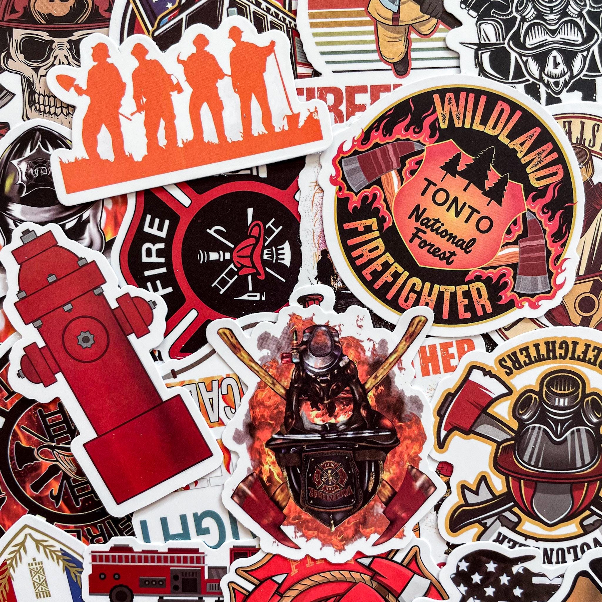 50 Random Firefighter Stickers, Fire Helmet Decals, Firefighter Quote ...