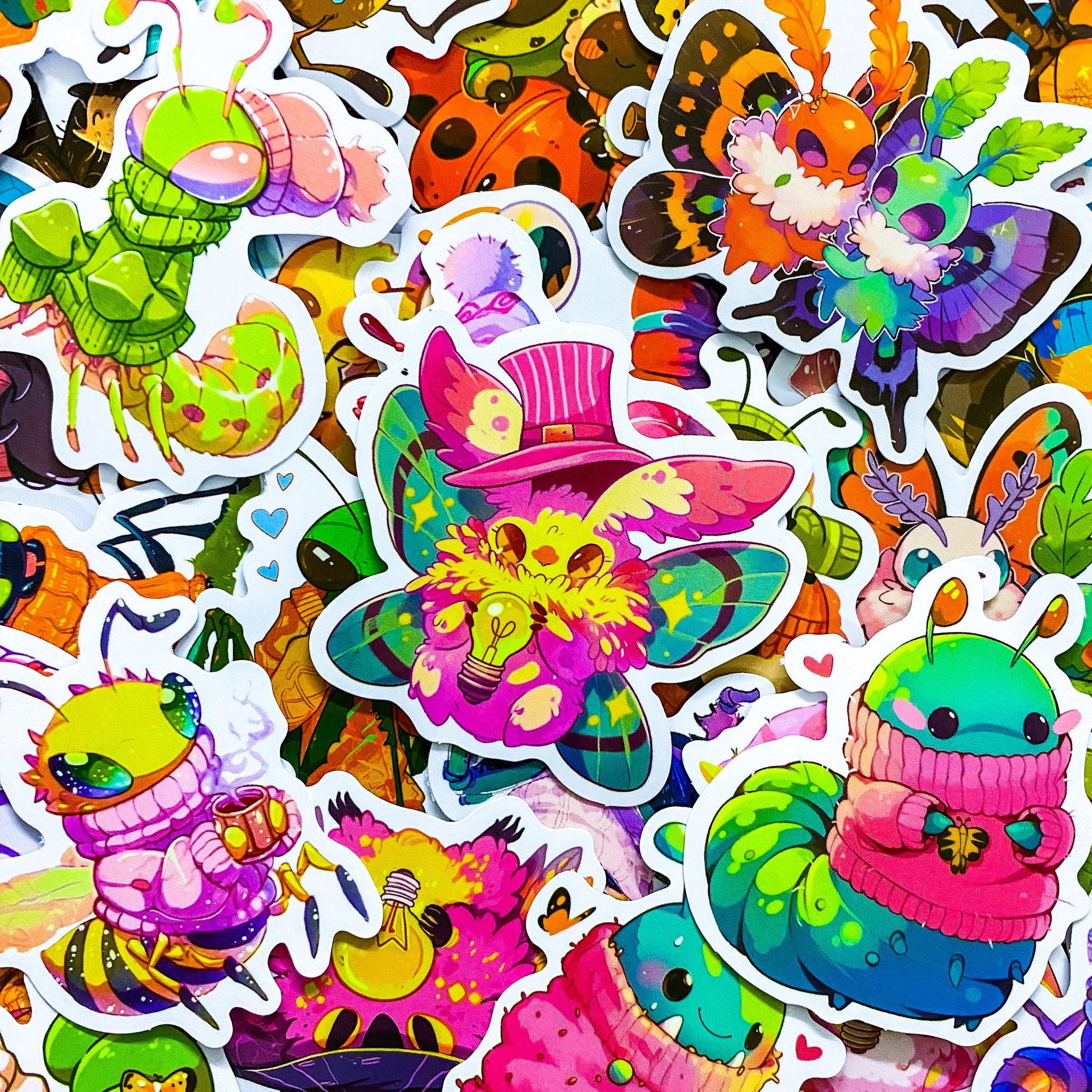 Insect Rainbow Sticker 50pcs Whimsical Bug Stickers, Rainbow Insect Stickers, Cute Beetle and ...