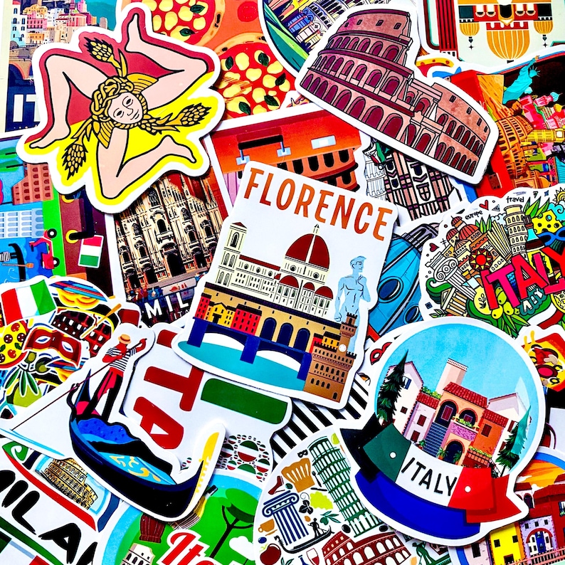 50PCS Italian Landmarks Stickers, Rome Stickers, Pisa Stickers ...