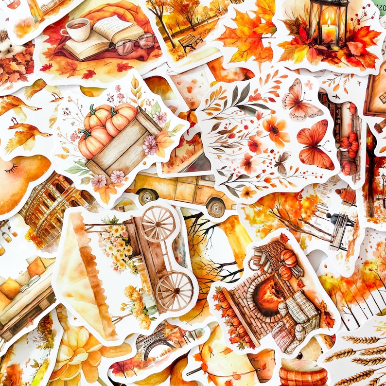 50PCS Cozy Fall Harvest Stickers, Playful Autumn Woodland Stickers ...