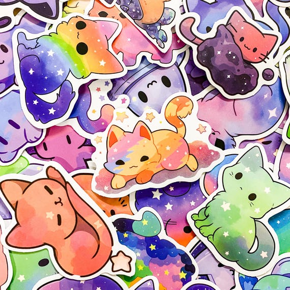 50pcs Cute Galaxy-Themed Cat Stickers, Kawaii Vinyl Stickers, Waterproof Space Stickers, Aesthetic Stickers, Cat Lover Stickers for Kids