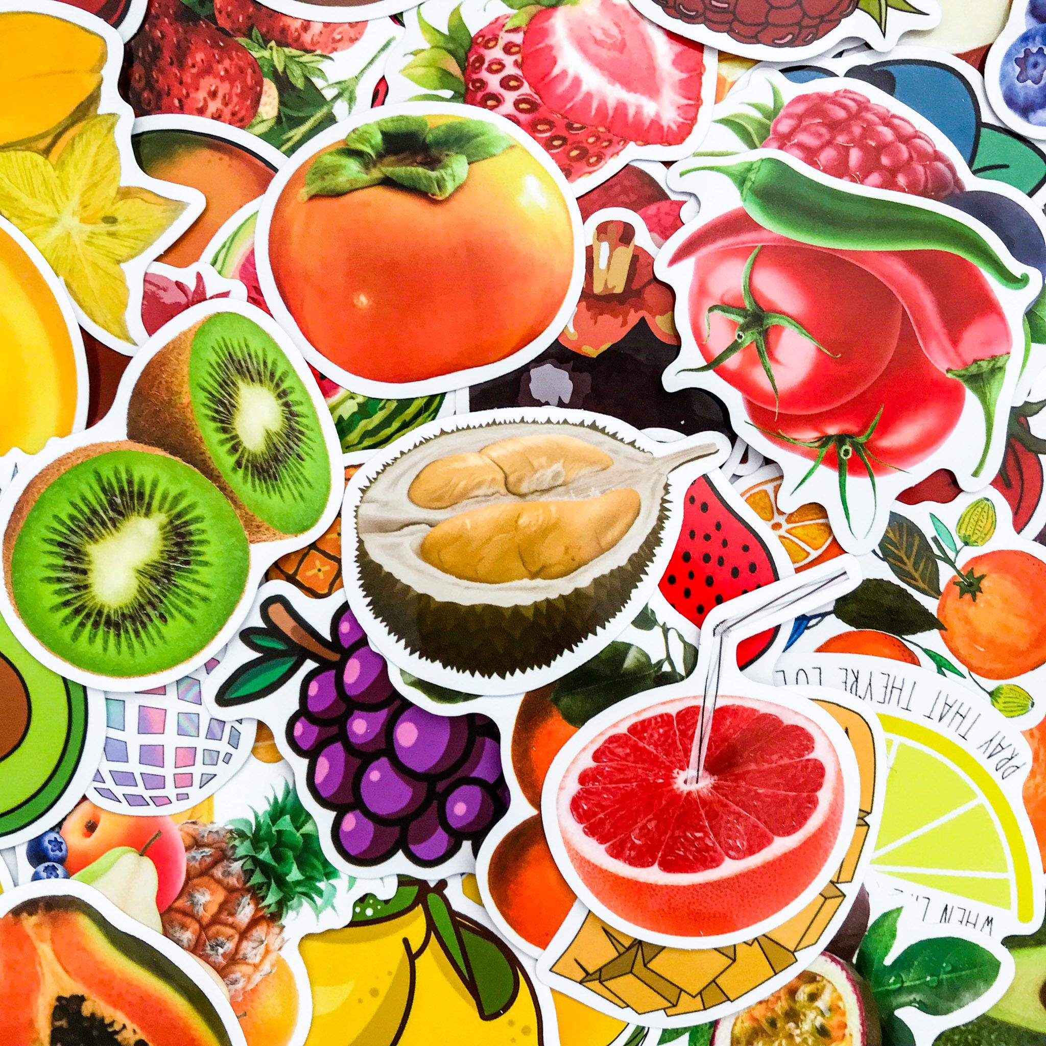 100 Random Fruit Stickers, Realistic Fruit Stickers, Colorful Fruit ...