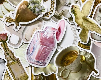 50 slumpmässiga vintageklistermärken, retroestetiska klistermärken, antika vattentäta klistermärken, klistermärkespaket för dagbok, scrapbooking och gör-det-själv-pyssel