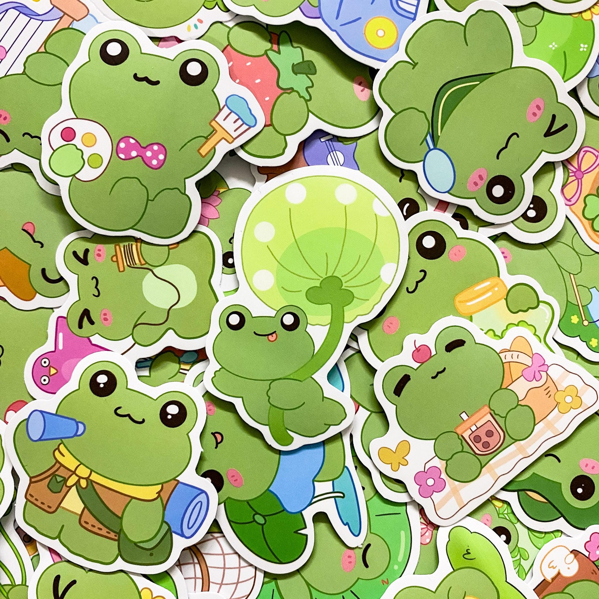 50 Random Adorable Green Frog Stickers, Cute Frog Sticker for Kids ...